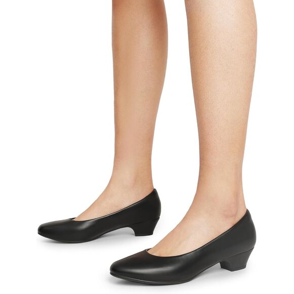 Dream Pairs Women's Black Pu Closed Pointed Toe Low Chunky Heel Pump Shoes - Picture 6 of 7